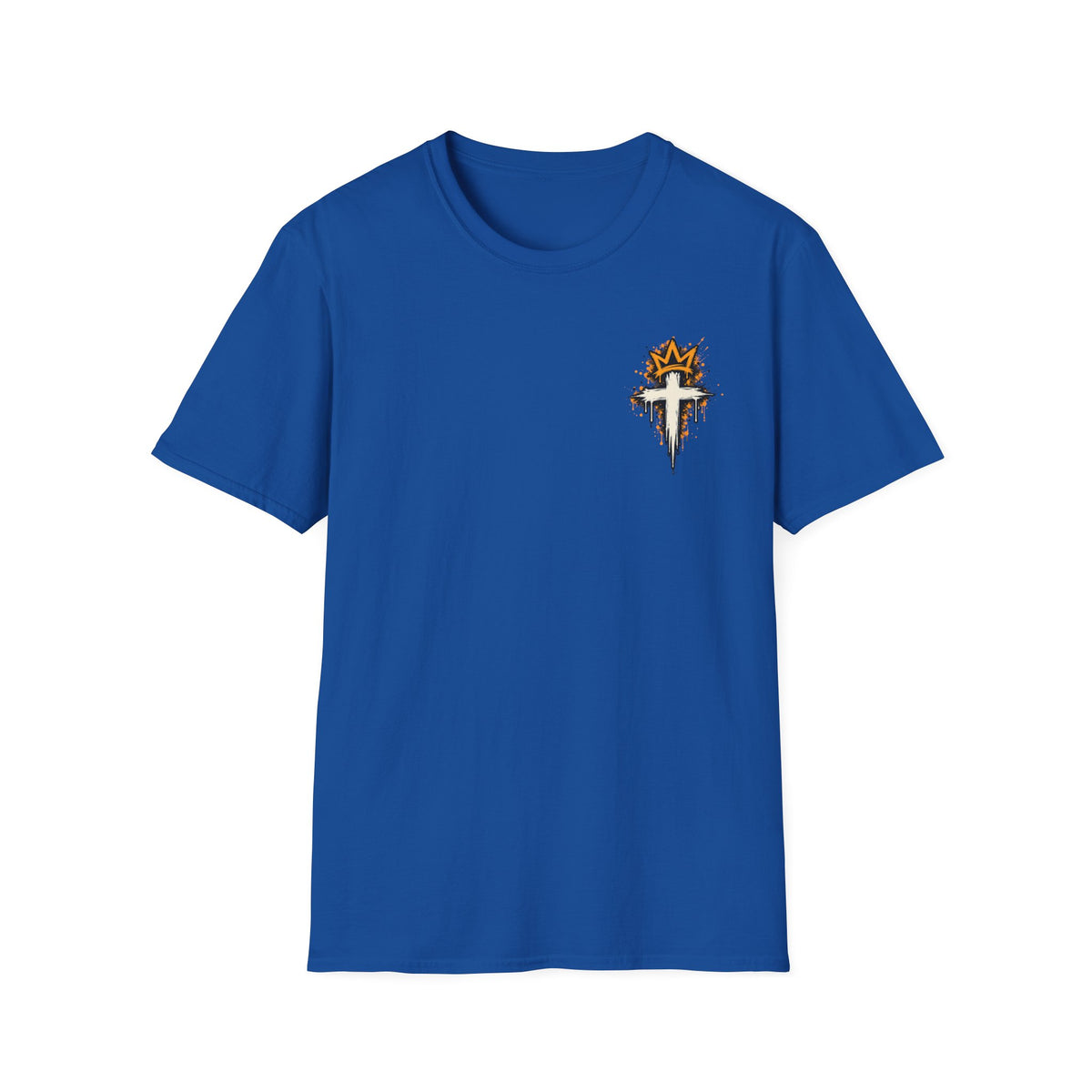 Christian T-Shirt — "Saved Not Perfect" Mountain Cross Design