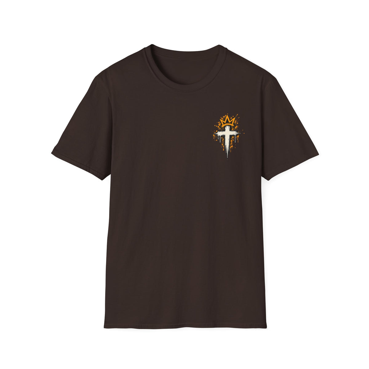 Christian T-Shirt — "Saved Not Perfect" Mountain Cross Design