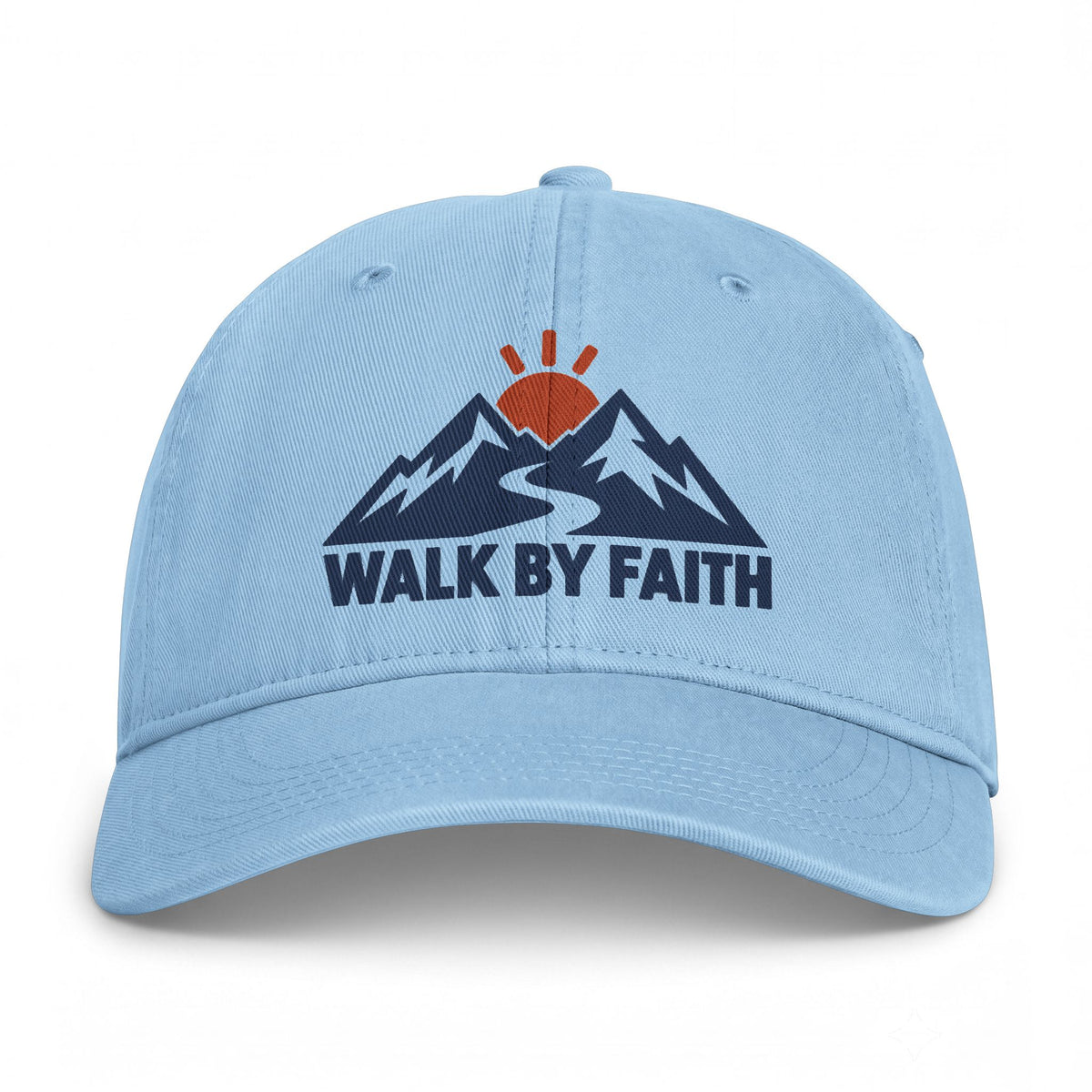 Walk By Faith Dad Hat — Vintage Mountain Sunset Embroidered Cap