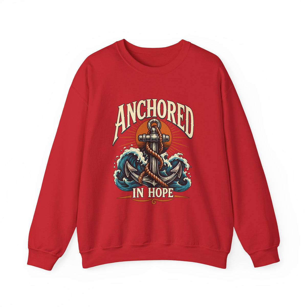Anchored in Hope Crewneck Sweatshirt — Nautical Anchor Christian Faith Design