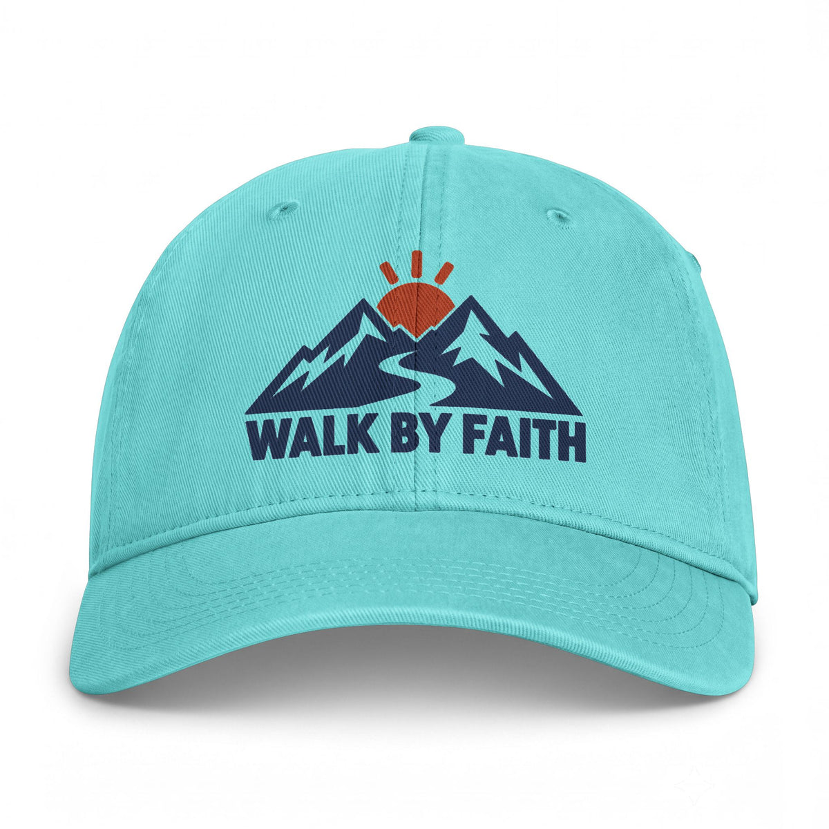 Walk By Faith Dad Hat — Vintage Mountain Sunset Embroidered Cap