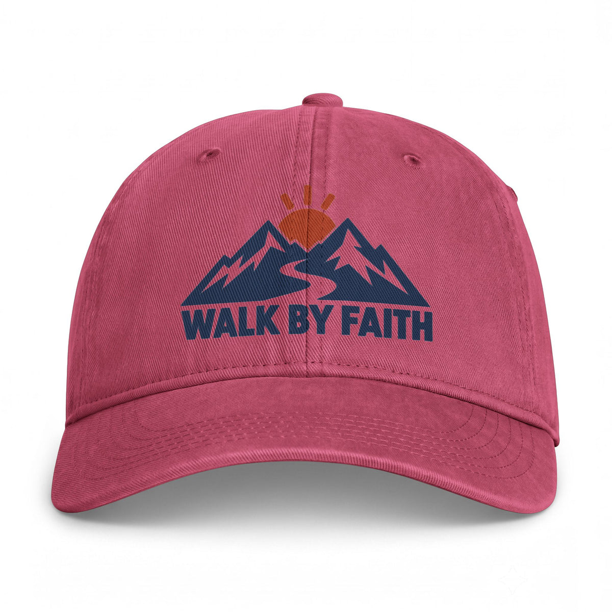 Walk By Faith Dad Hat — Vintage Mountain Sunset Embroidered Cap