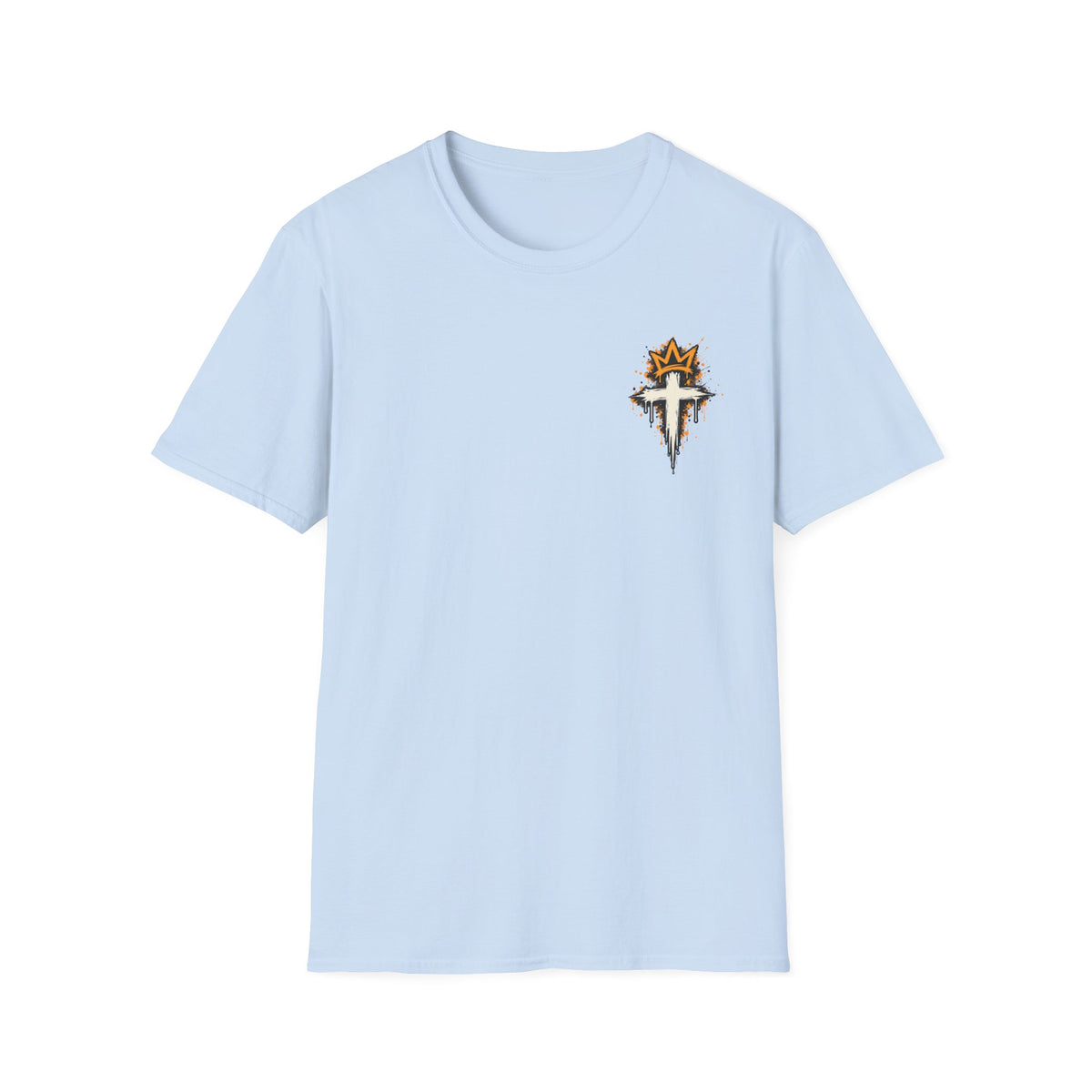 Christian T-Shirt — "Saved Not Perfect" Mountain Cross Design