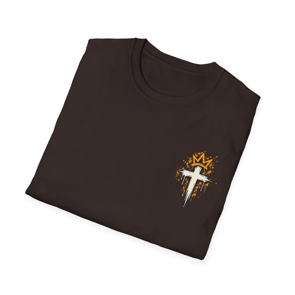Christian T-Shirt — "Saved Not Perfect" Mountain Cross Design