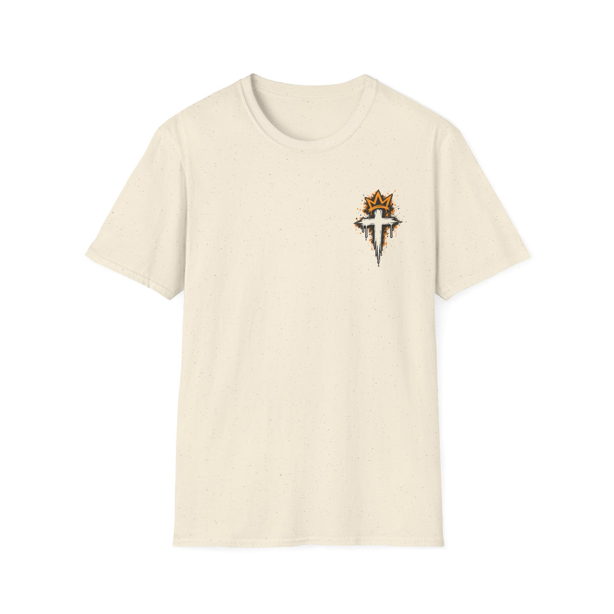 Christian T-Shirt — "Saved Not Perfect" Mountain Cross Design