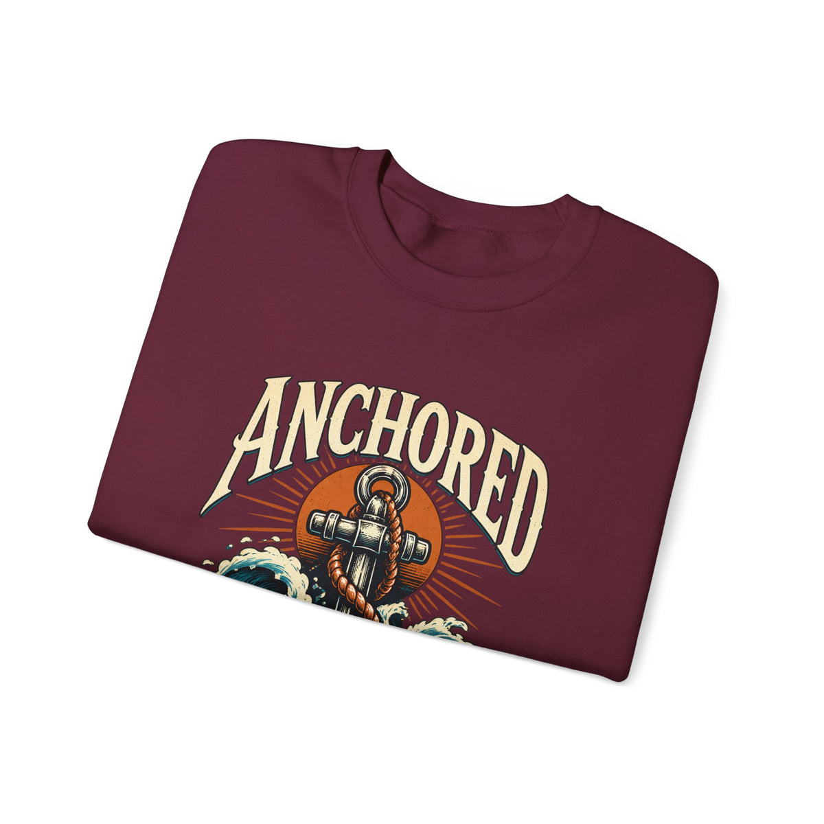 Anchored in Hope Crewneck Sweatshirt — Nautical Anchor Christian Faith Design