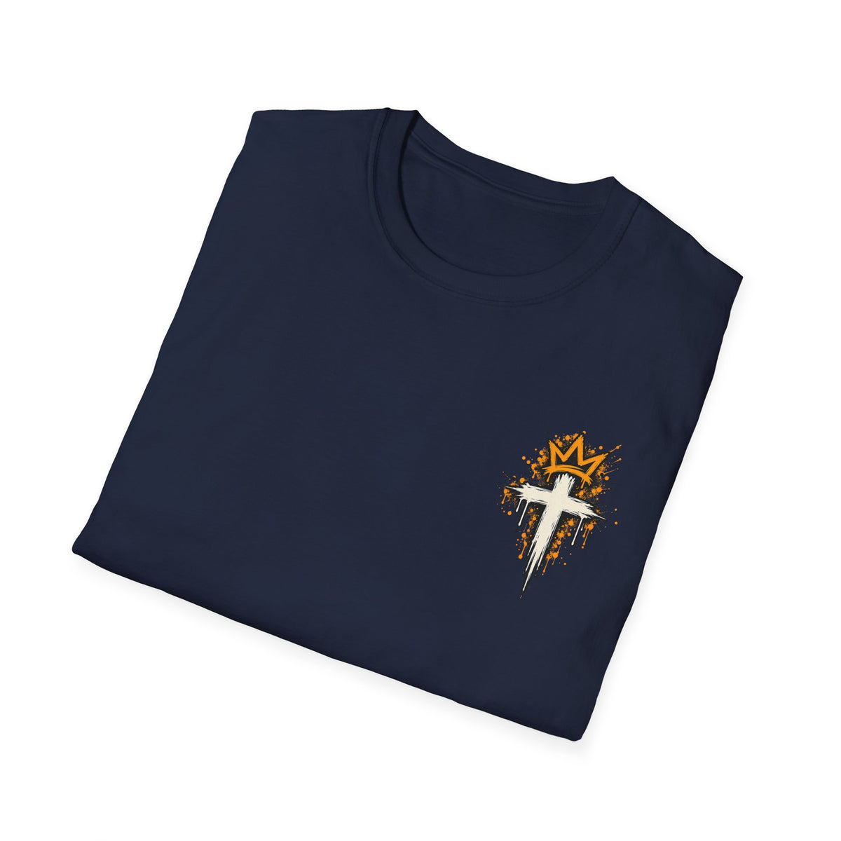 Christian T-Shirt — "Saved Not Perfect" Mountain Cross Design