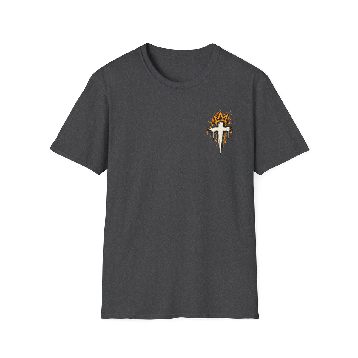 Christian T-Shirt — "Saved Not Perfect" Mountain Cross Design