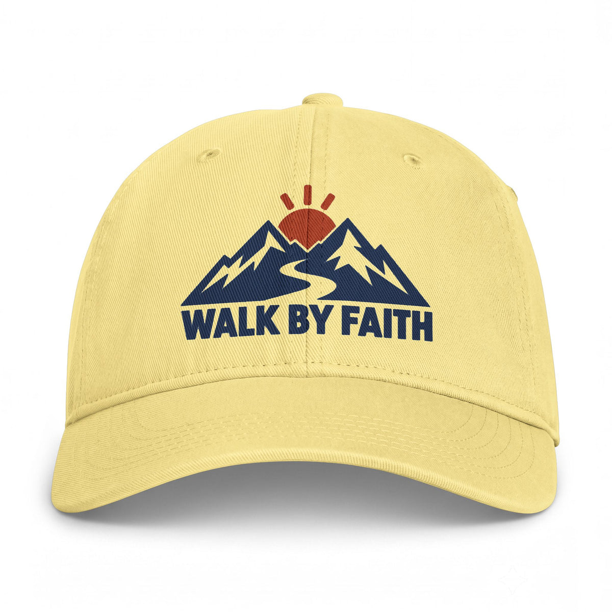Walk By Faith Dad Hat — Vintage Mountain Sunset Embroidered Cap