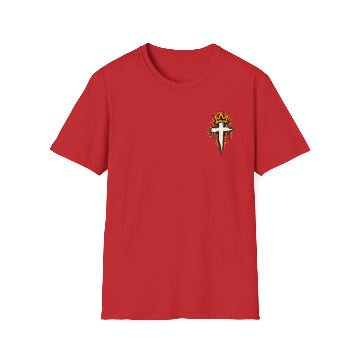 Christian T-Shirt — "Saved Not Perfect" Mountain Cross Design