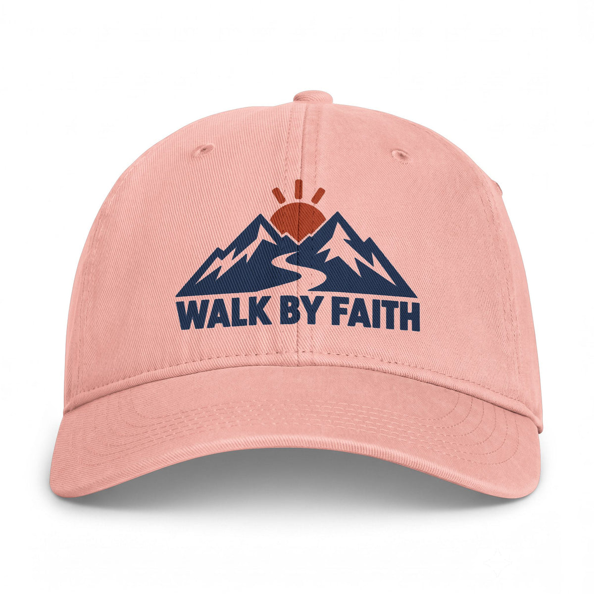 Walk By Faith Dad Hat — Vintage Mountain Sunset Embroidered Cap