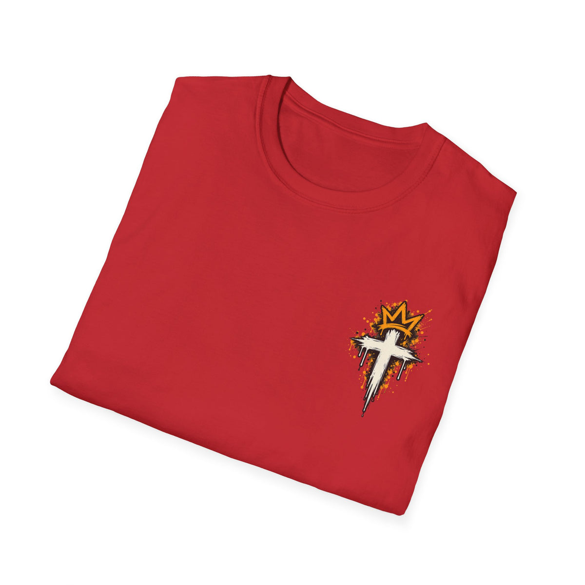 Christian T-Shirt — "Saved Not Perfect" Mountain Cross Design