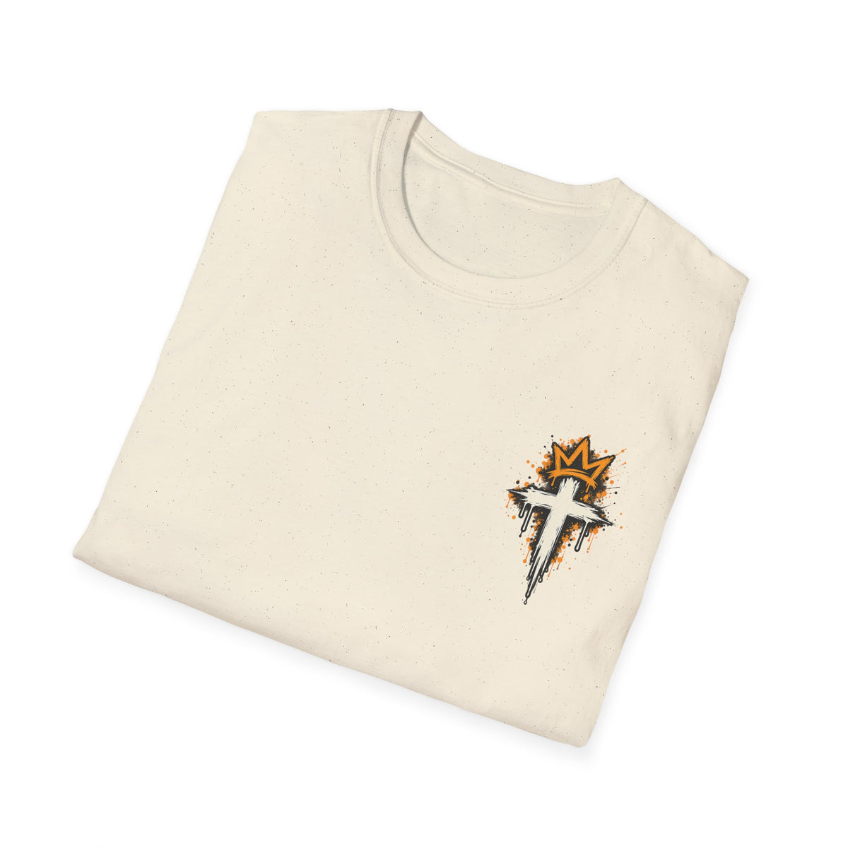 Christian T-Shirt — "Saved Not Perfect" Mountain Cross Design