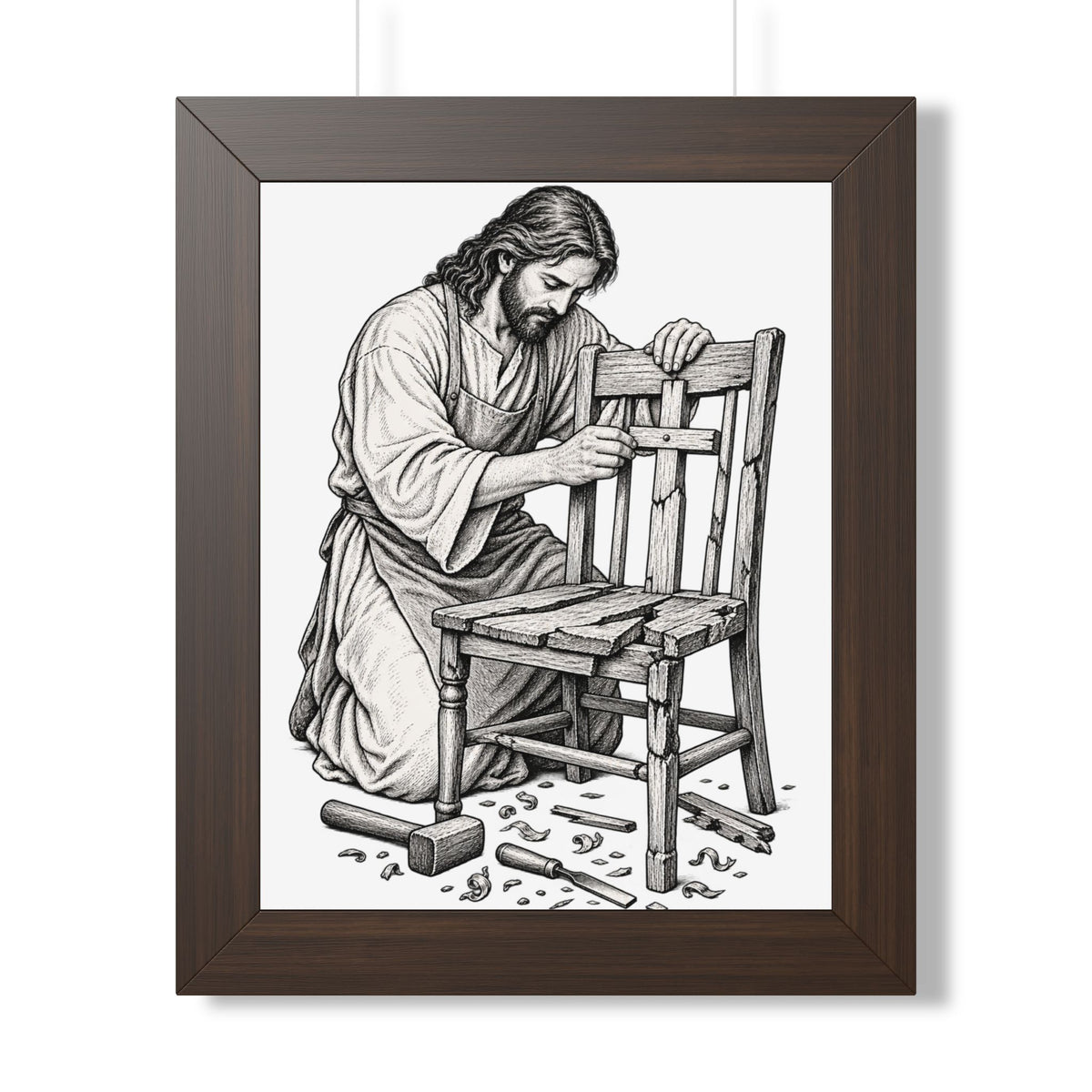 Jesus as Carpenter Framed Poster — Religious Christian Wall Art