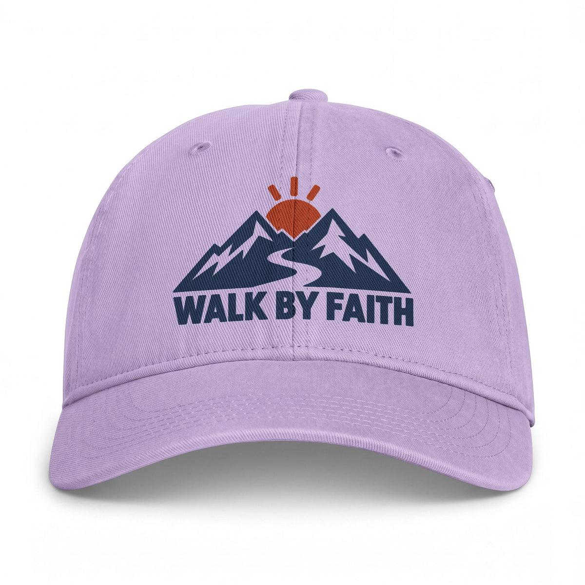 Walk By Faith Dad Hat — Vintage Mountain Sunset Embroidered Cap