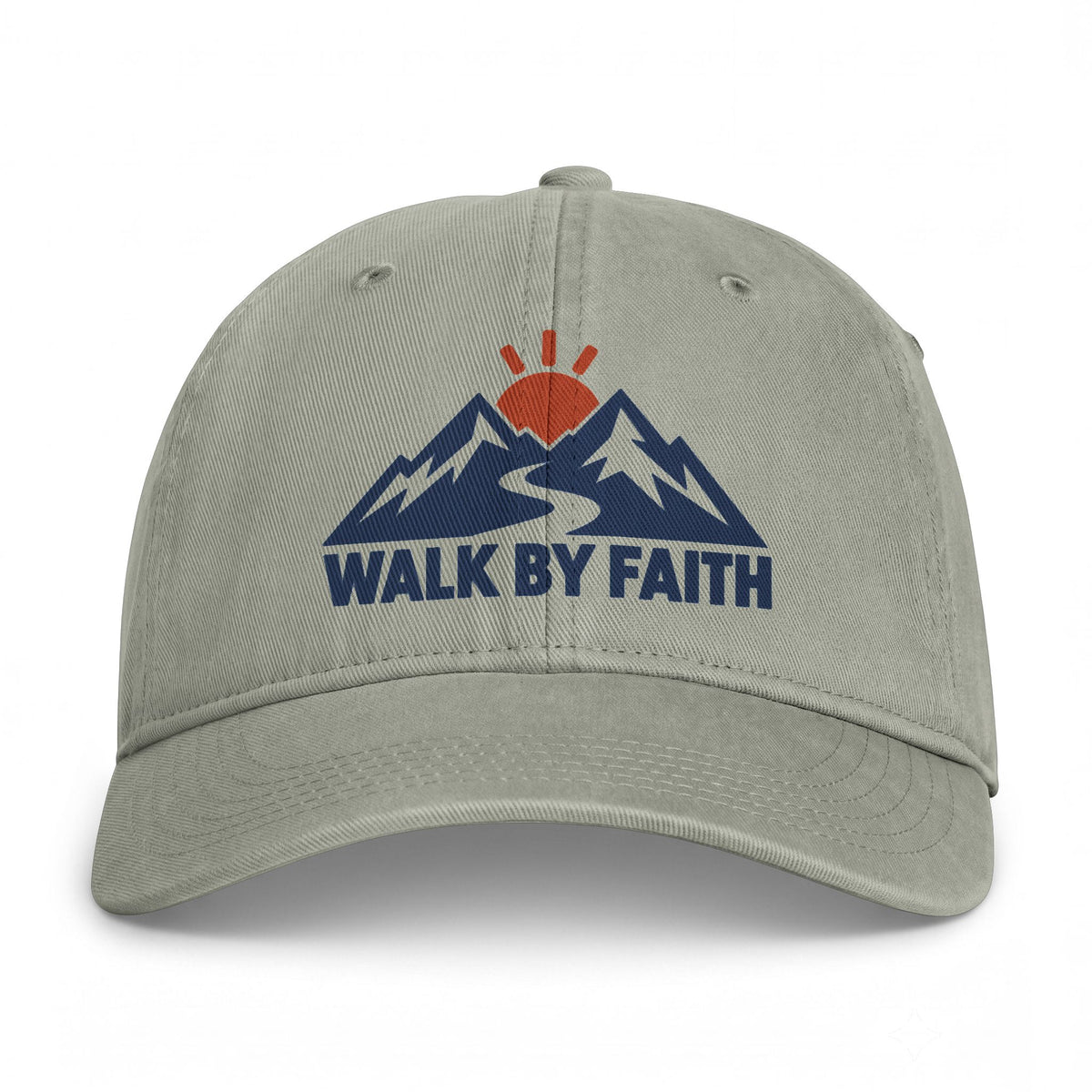 Walk By Faith Dad Hat — Vintage Mountain Sunset Embroidered Cap