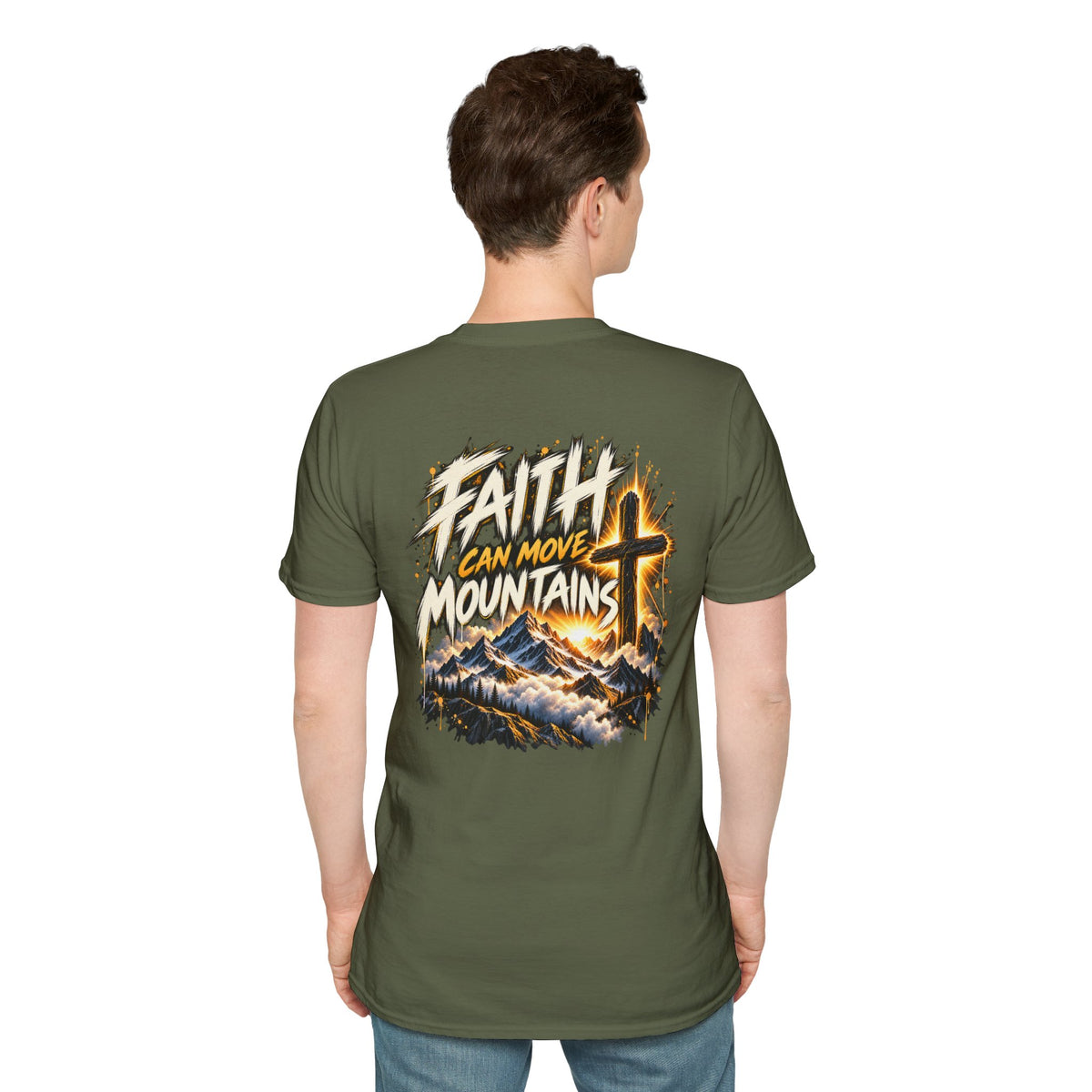 Faith Can Move Mountains T‑Shirt — Christian Cross Mountain Graphic Tee