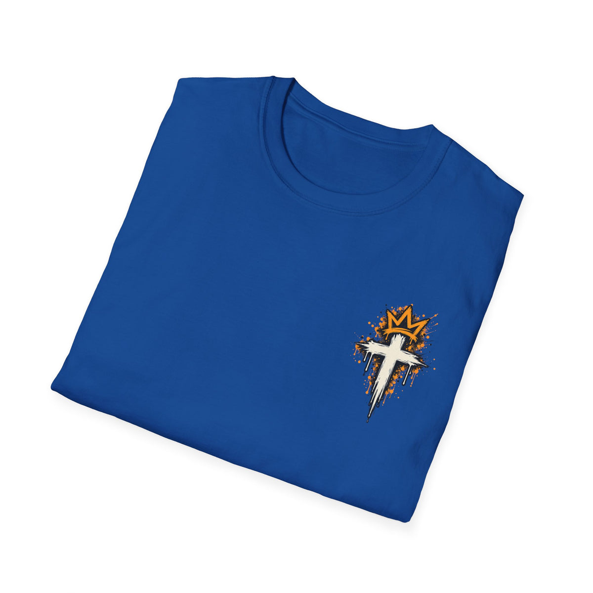 Christian T-Shirt — "Saved Not Perfect" Mountain Cross Design