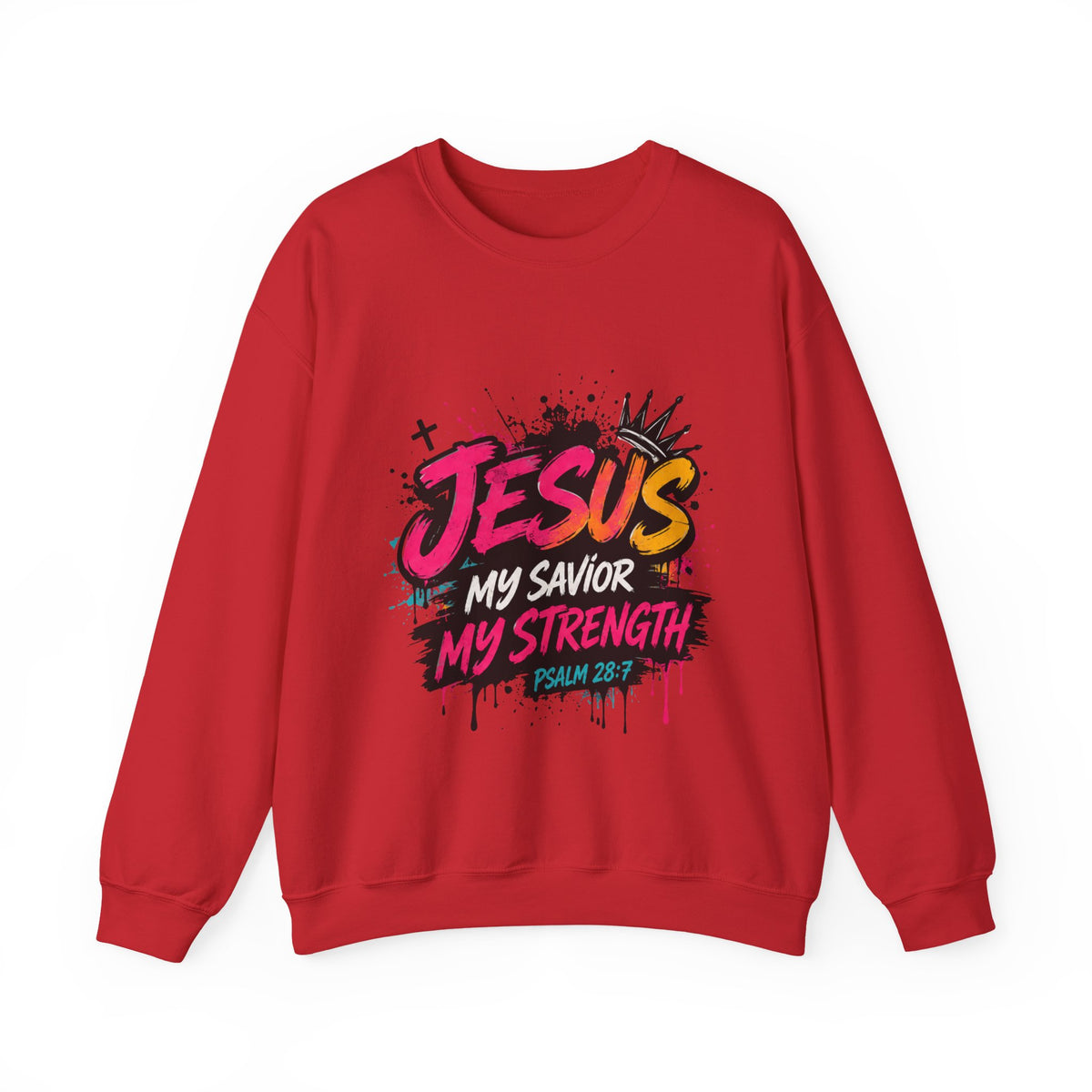 Christian Sweatshirt – Jesus My Savior My Strength – Psalm 28:7 Faith Pullover