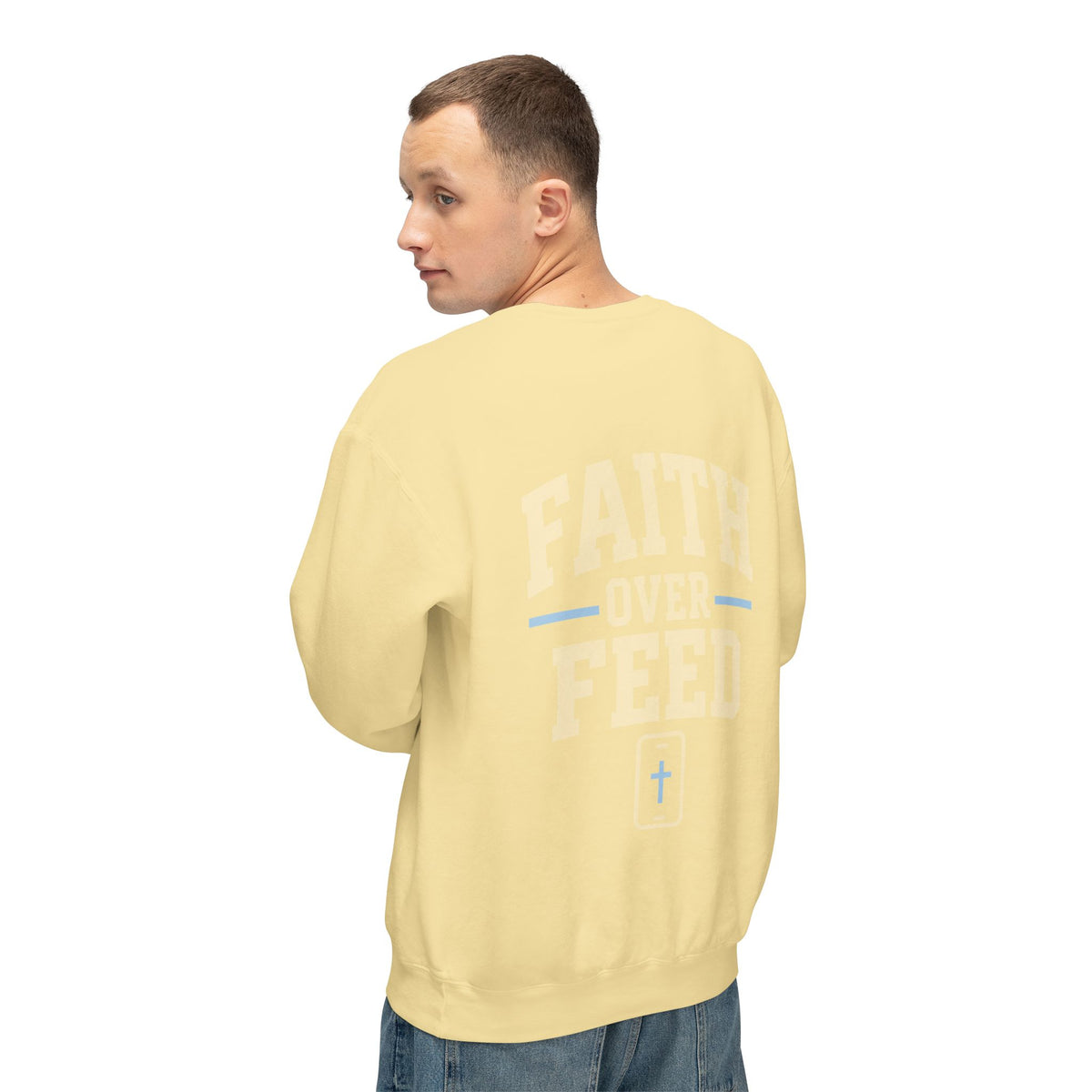 Faith Over Feed Crewneck Sweatshirt — "Stay Connected" Christian Graphic Crew