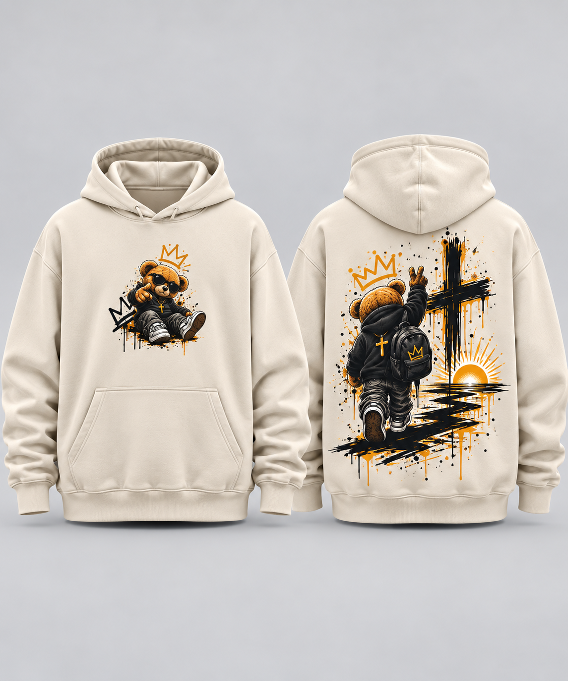 Teddy Bear Cross Hoodie — Christian Urban Streetwear Pullover