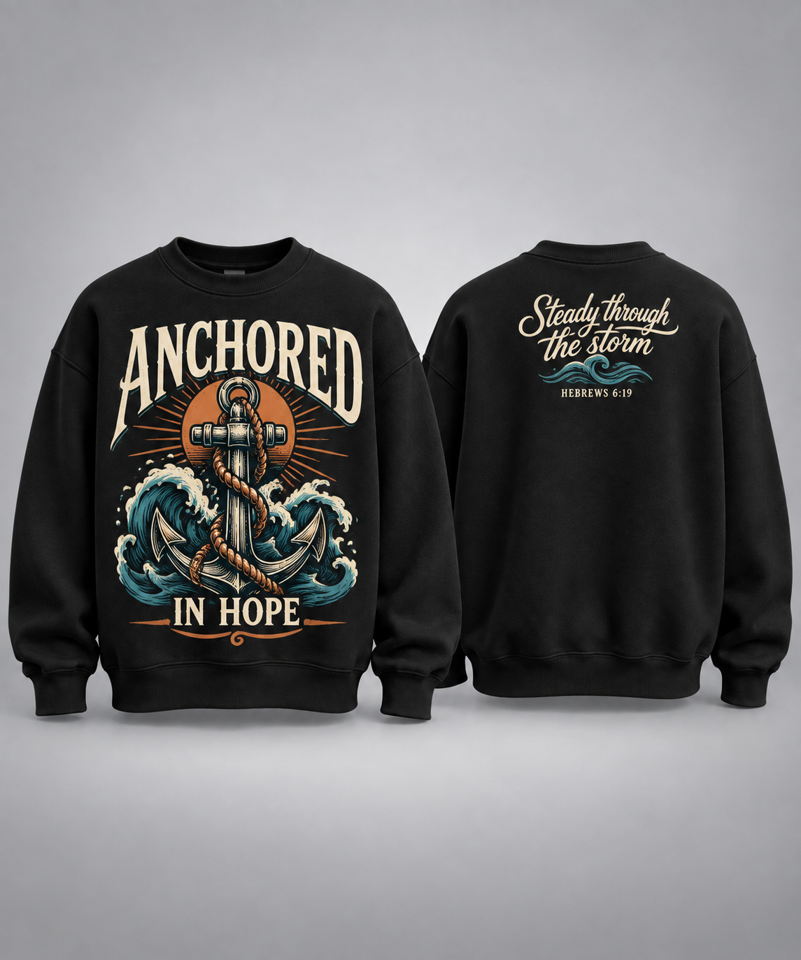Anchored in Hope Crewneck Sweatshirt — Nautical Anchor Christian Faith Design