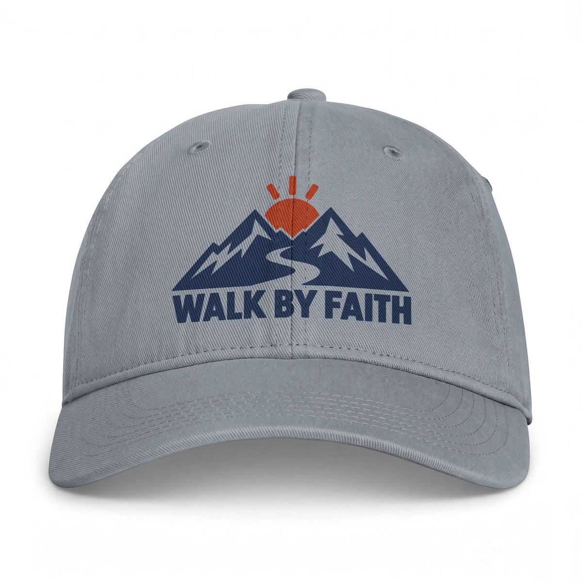 Walk By Faith Dad Hat — Vintage Mountain Sunset Embroidered Cap
