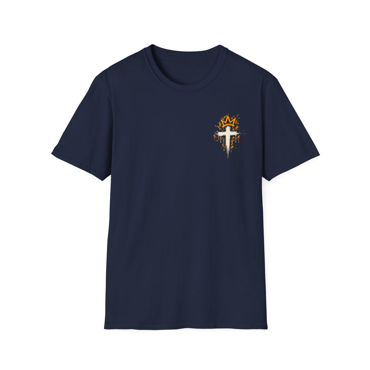 Christian T-Shirt — "Saved Not Perfect" Mountain Cross Design