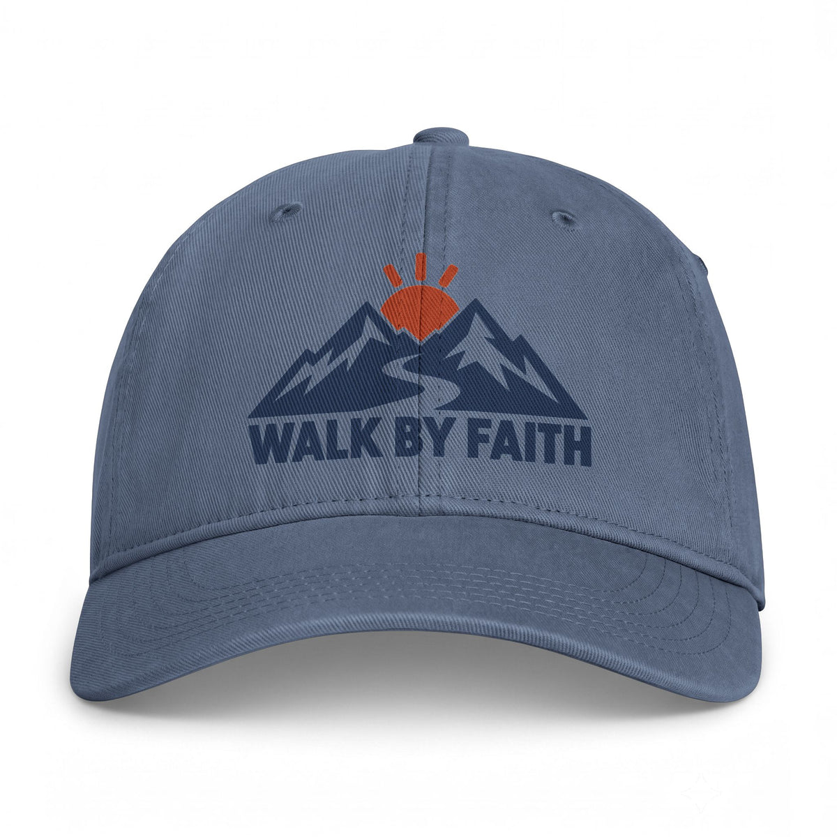 Walk By Faith Dad Hat — Vintage Mountain Sunset Embroidered Cap