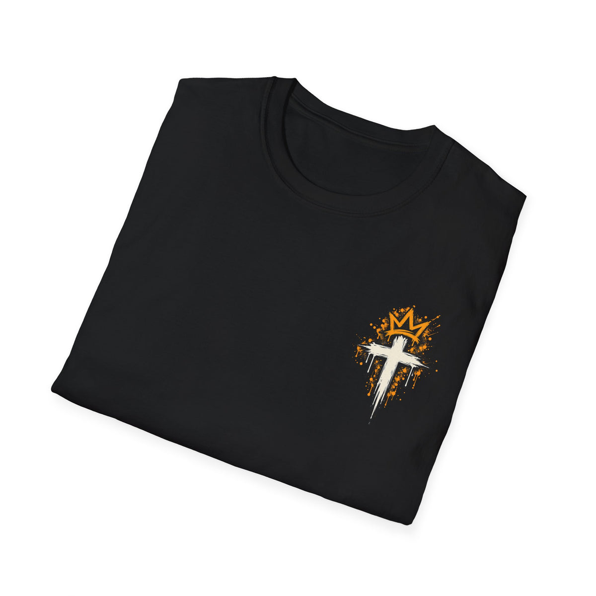 Christian T-Shirt — "Saved Not Perfect" Mountain Cross Design