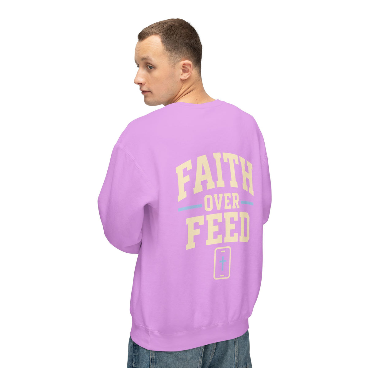 Faith Over Feed Crewneck Sweatshirt — "Stay Connected" Christian Graphic Crew