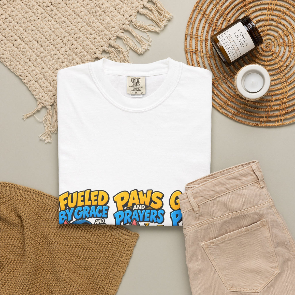 Funny Christian Cat T-Shirt – Fueled By Grace – Paws and Prayers