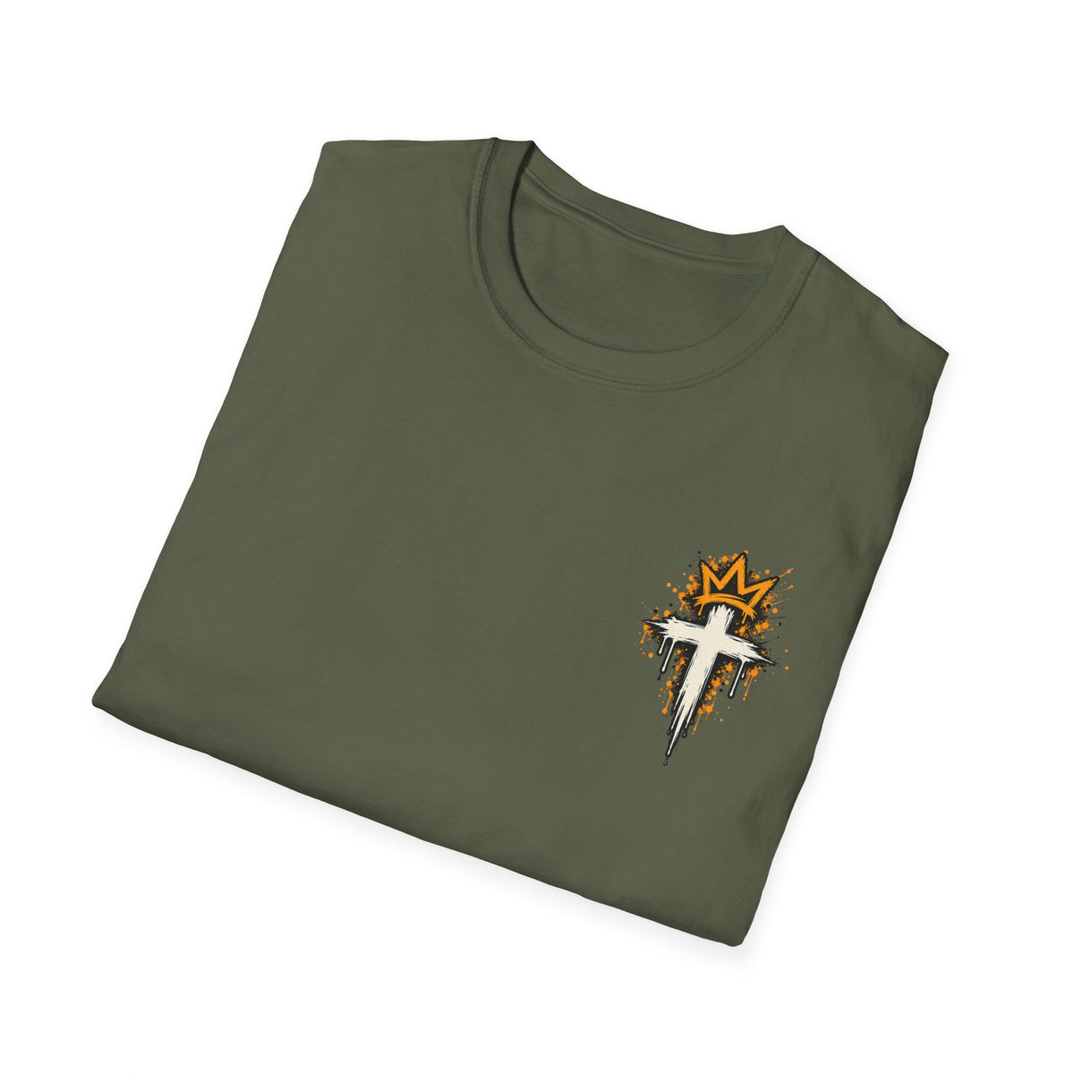 Christian T-Shirt — "Saved Not Perfect" Mountain Cross Design