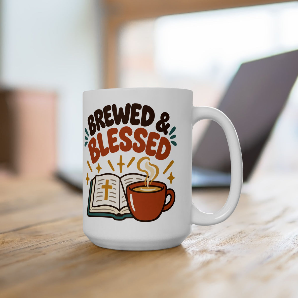 Blessed Brew Ceramic Mug — "Blessed & Highly Caffeinated" Coffee Cup (11oz/15oz)