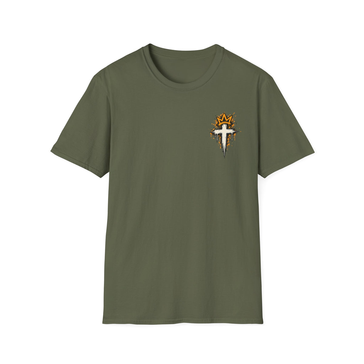 Christian T-Shirt — "Saved Not Perfect" Mountain Cross Design