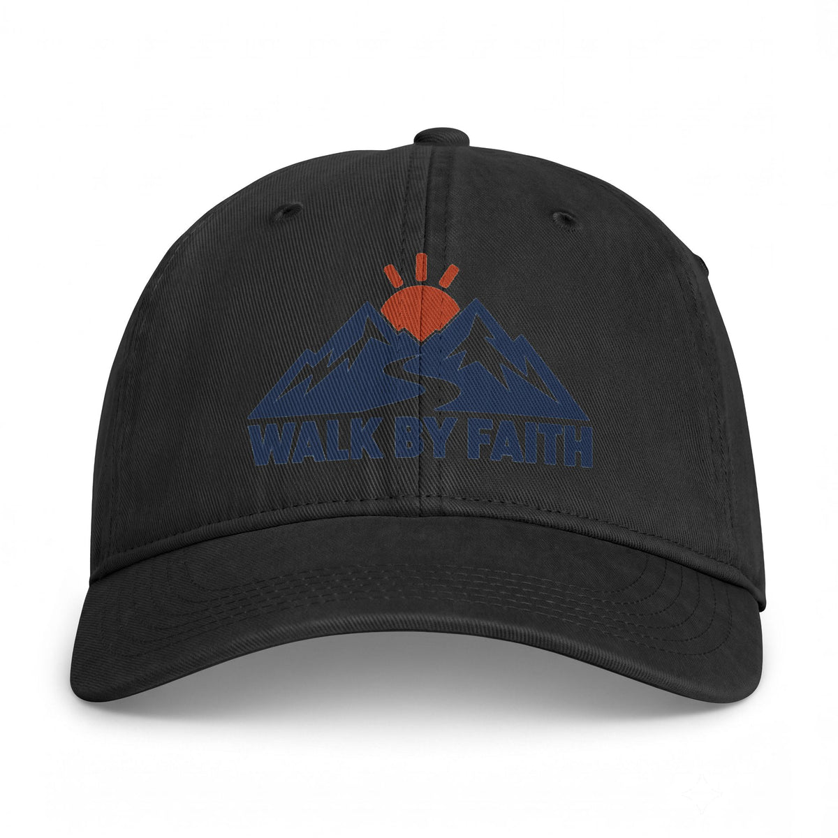 Walk By Faith Dad Hat — Vintage Mountain Sunset Embroidered Cap