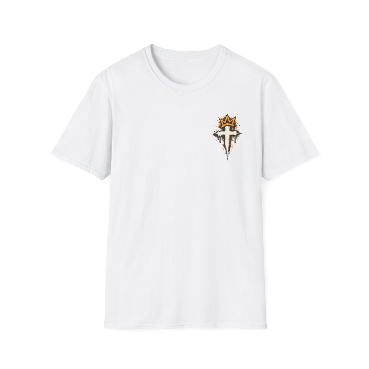 Christian T-Shirt — "Saved Not Perfect" Mountain Cross Design