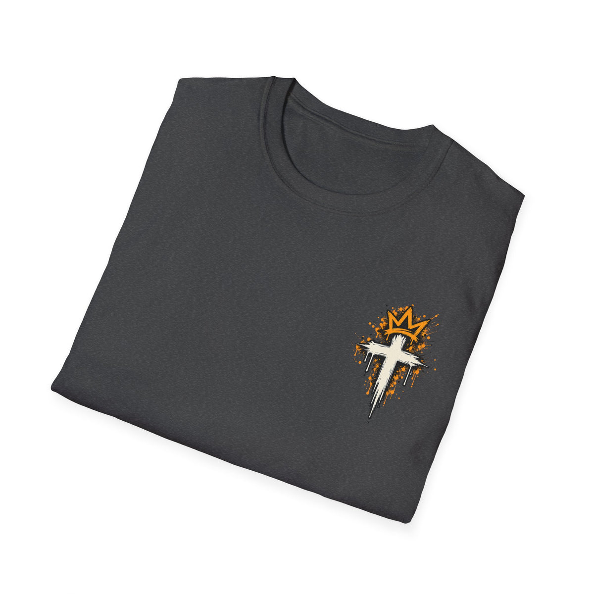 Christian T-Shirt — "Saved Not Perfect" Mountain Cross Design
