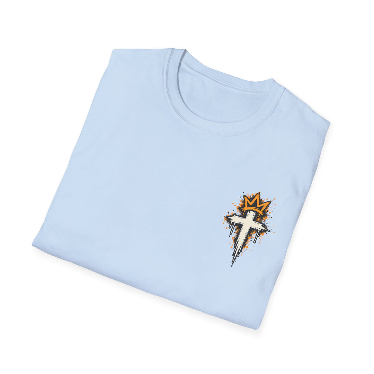 Christian T-Shirt — "Saved Not Perfect" Mountain Cross Design