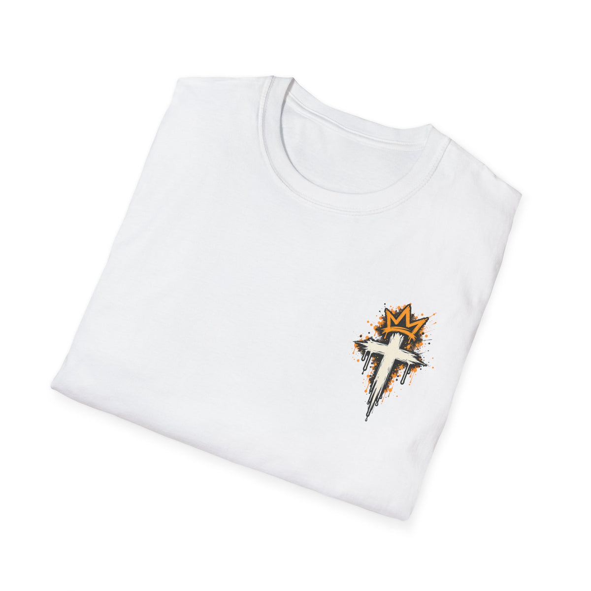 Christian T-Shirt — "Saved Not Perfect" Mountain Cross Design