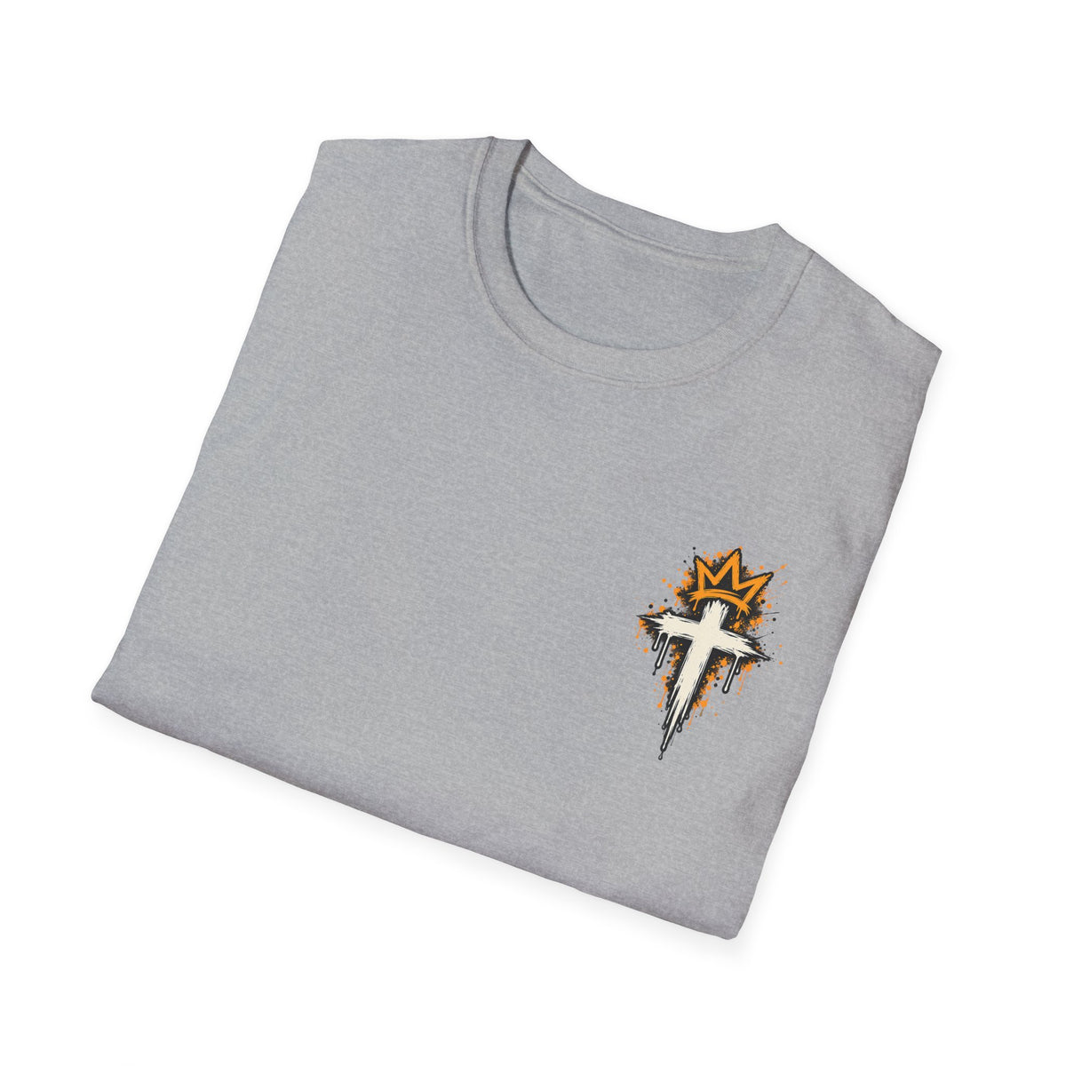 Christian T-Shirt — "Saved Not Perfect" Mountain Cross Design