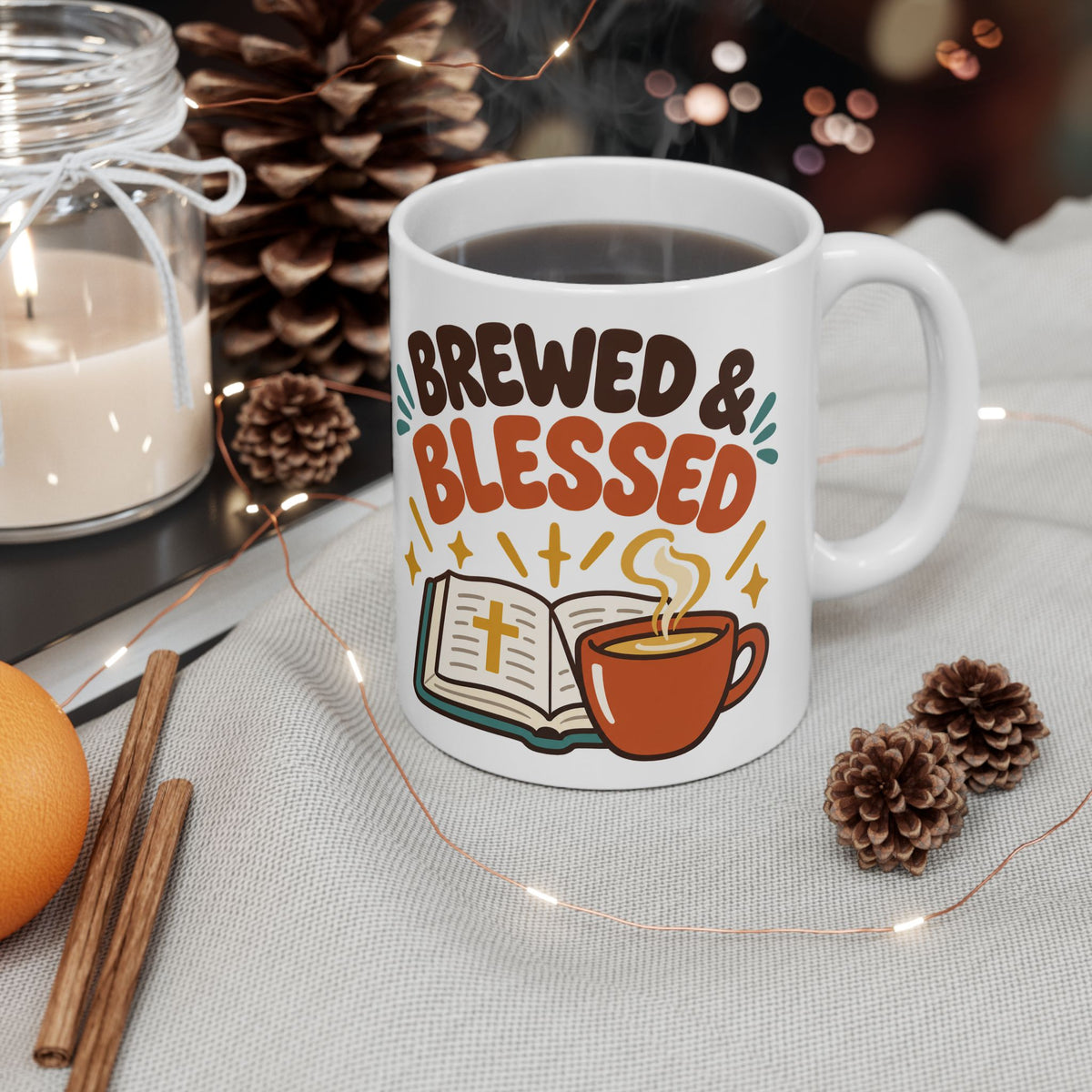 Blessed Brew Ceramic Mug — "Blessed & Highly Caffeinated" Coffee Cup (11oz/15oz)